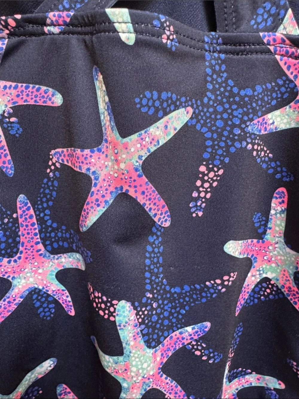 Lands End Girls size 6-7 S Navy Blue w/ Pink & Green Starfish 1 Piece Swimsuit - Picture 12 of 17